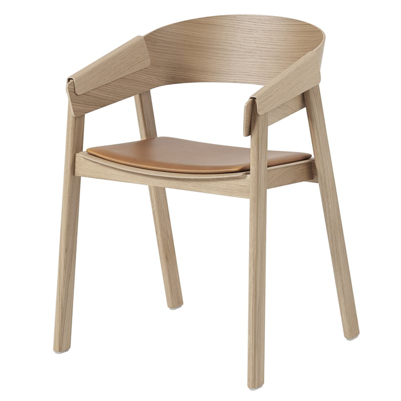 Mobilier - Chaises, fauteuils de salle à manger - Fauteuil Cover bois naturel - Muuto - Chêne / Cuir Cognac - Chêne, Cuir pleine fleur