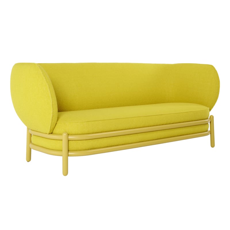 Furniture - Sofas - Luftballon Straight sofa textile wood yellow / Fabric & curved beech L 193cm - Wiener GTV Design - Green-yellow (D28) / Yellow fabric (Dedar Karandash 004) - Curved beech, Fabric, Polyurethane foam