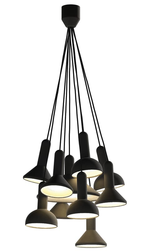Luminaire - Suspensions - Suspension Torch Light / ensemble de 10 suspensions - Established & Sons - Noir / Câbles noirs - PVC