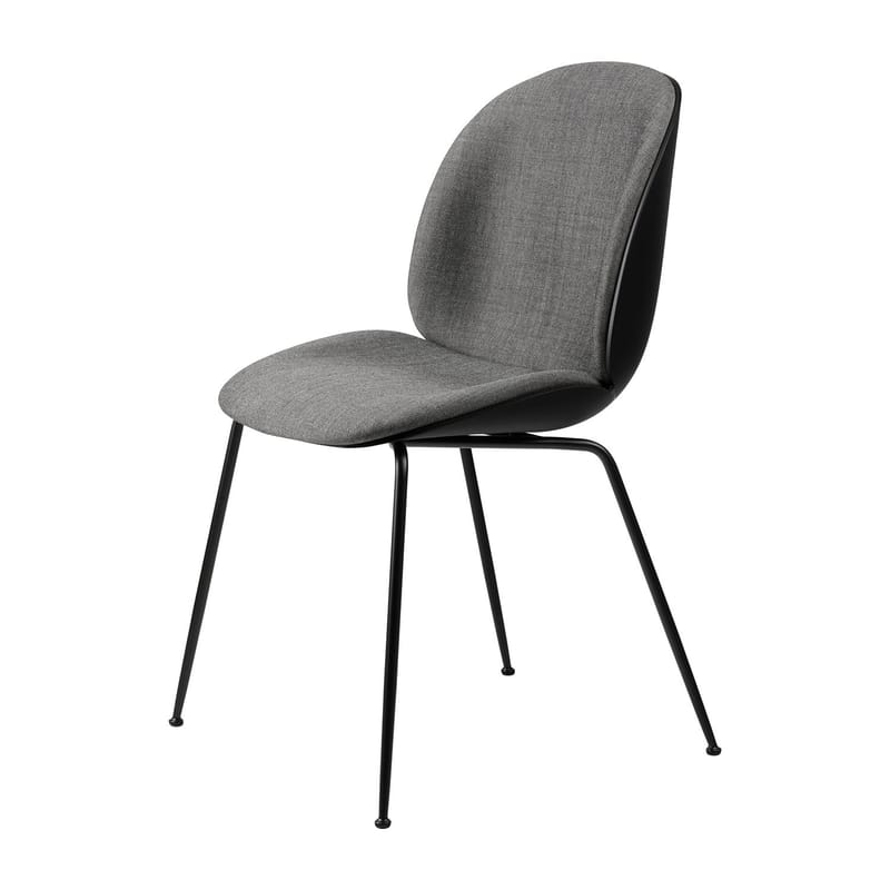 Furniture - Chairs - Beetle Padded chair textile grey / Front padding - Metal legs - Gubi - Grey (Remix 152 fabric) & black shell / Black legs - Fabric, Foam, Polypropylene, Varnished steel