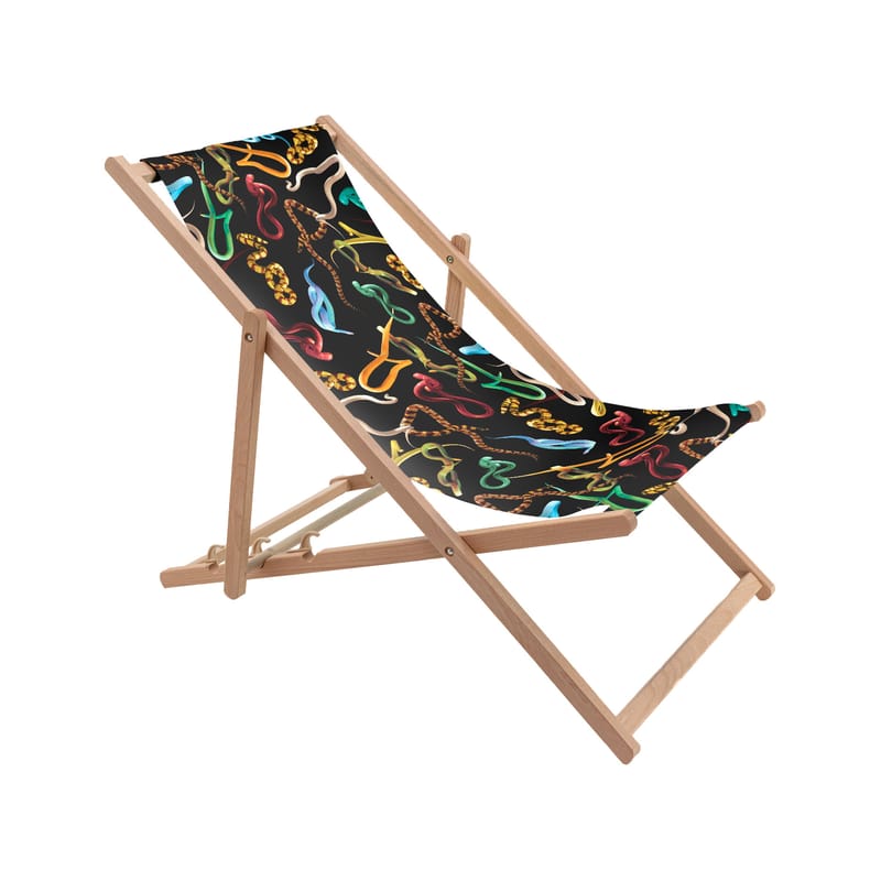Outdoor - Sun Loungers & Hammocks - Toiletpaper Reclining folding sun lounger wood multicoloured / Snakes - Seletti - Snakes - Natural beechwood, Polyester