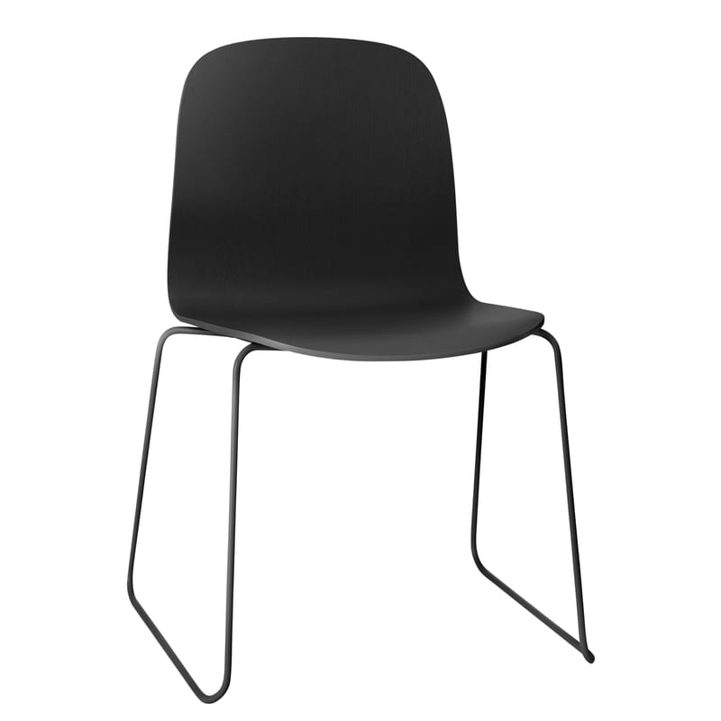 Furniture - Chairs - Visu Stacking chair wood black / Steel legs - Muuto - Black - Ash plywood, Steel