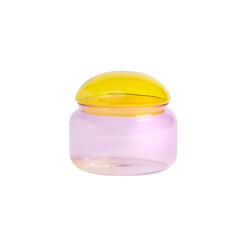 Tableware - Storage jars and boxes - Puffy Box glass multicoloured / Ø 13.5 x H 12 cm - Glass - & klevering - Ø 13.5 cm / Yellow & pink - Glass