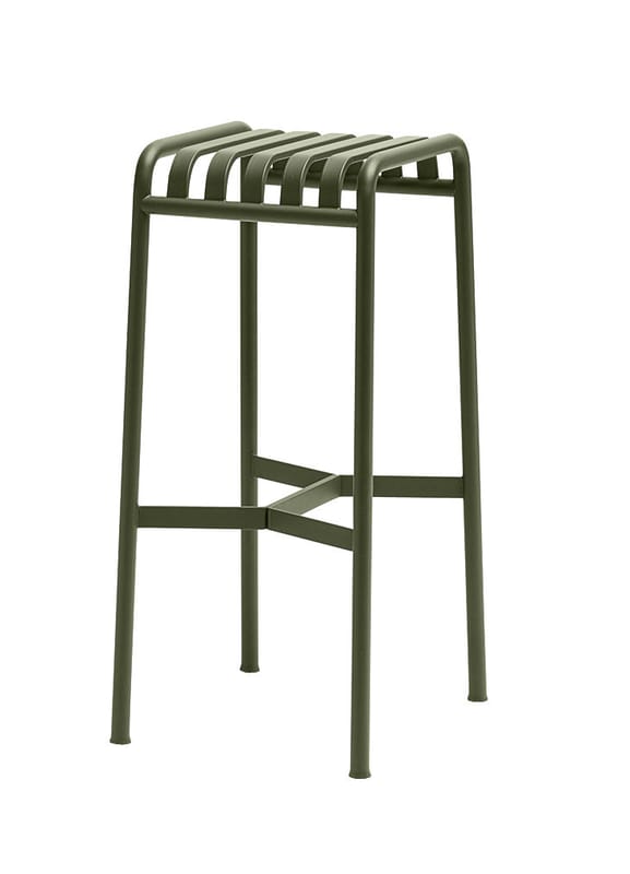 Furniture - Bar Stools - Palissade Bar stool metal green H 75 cm  - R & E Bouroullec - Hay - Olive green - Electro galvanized steel, Peinture époxy