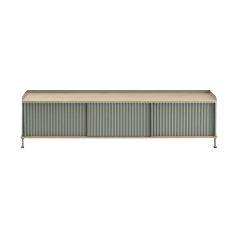 Furniture - Dressers & Storage Units - Enfold Dresser metal green / L 186 x H 48 cm - Muuto - Oak / Antique green - Lacquered steel, Oiled solid oak