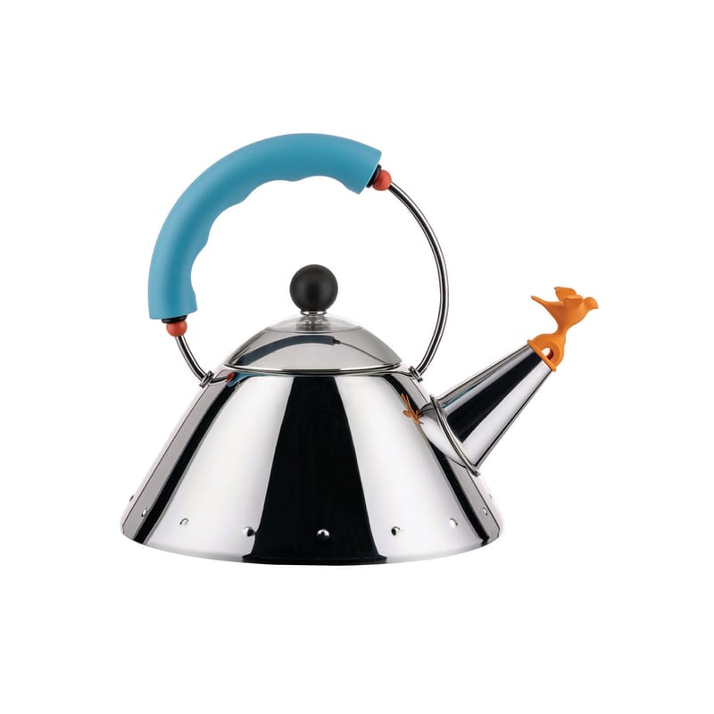 Tableware - Kettles & Teapots - 9093 - Oisillon Mini Kettle metal blue / Michael Graves, 1986 - 1 Litre / Induction - Alessi - Green - Stainless steel, Thermoplastic resin