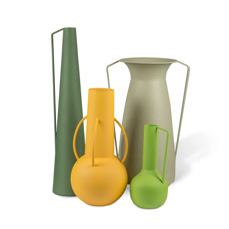 Decoration - Vases - Roman Vase metal green multicoloured / Set of 4 - Metal (decorative use only) - Pols Potten - Green hues - Epoxy lacquered iron, Matte sandblasted finish