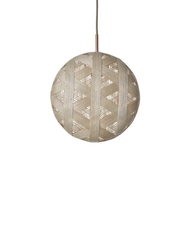 Lighting - Pendant Lighting - Chanpen Hexagon Pendant textile beige Ø  26 cm - Forestier - Natural / Triangle patterns - Woven acaba
