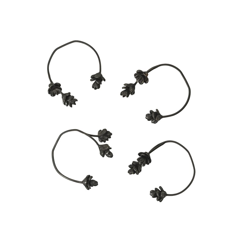 Tableware - Kitchen accessories - Forest Napkin ring metal black / Set of 4 - Ferm Living - Black - Solid brass