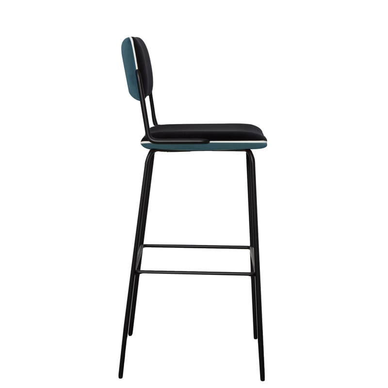Furniture - Bar Stools - Double Jeu Bar chair textile blue / H 76 cm - Padded - Maison Sarah Lavoine - Sarah blue / Black - Foam, Powder coated steel, Velvet