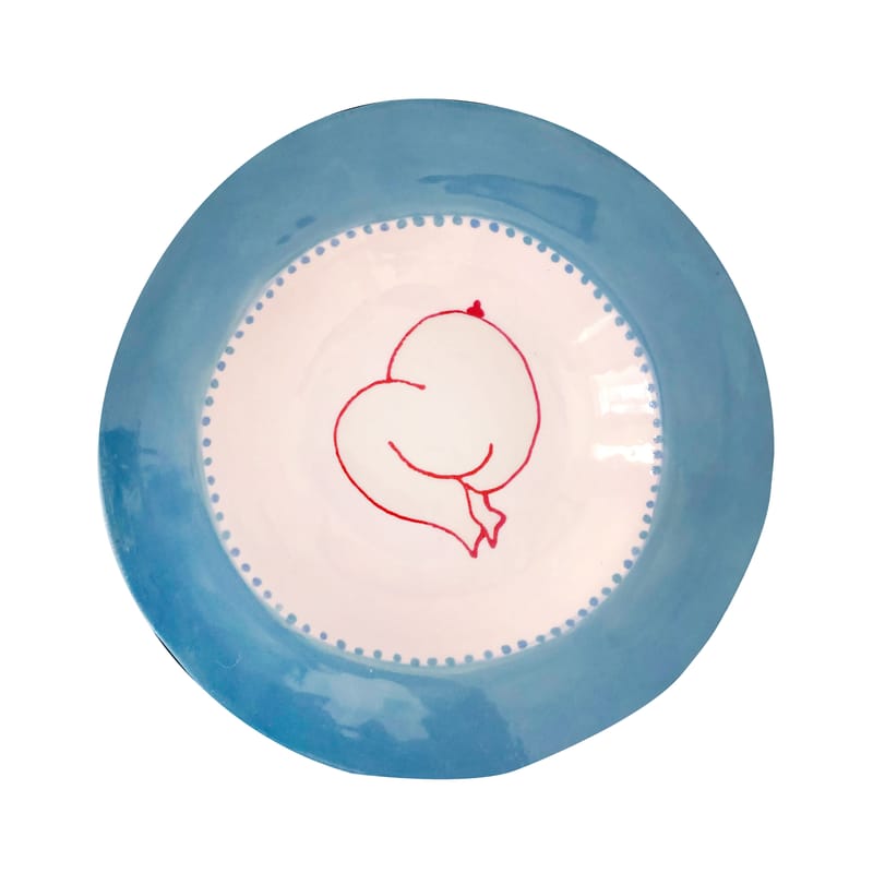 Tableware - Plates - Peachy Plate ceramic blue / Ø 26 cm - Hand-painted - LAETITIA ROUGET - Peachy / Blue - Sandstone