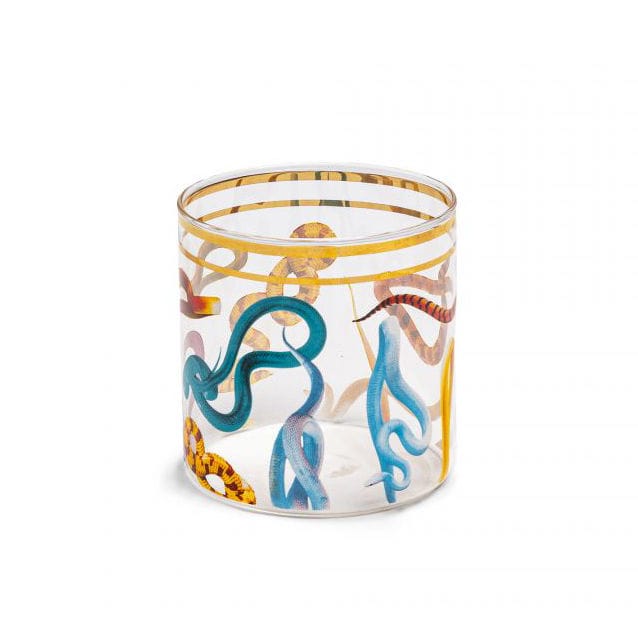 Tableware - Wine Glasses & Glassware - Toiletpaper - Snakes Glass glass multicoloured / H 8.5 cm - Seletti - Snakes - Borosilicated glass, Vegetable wax