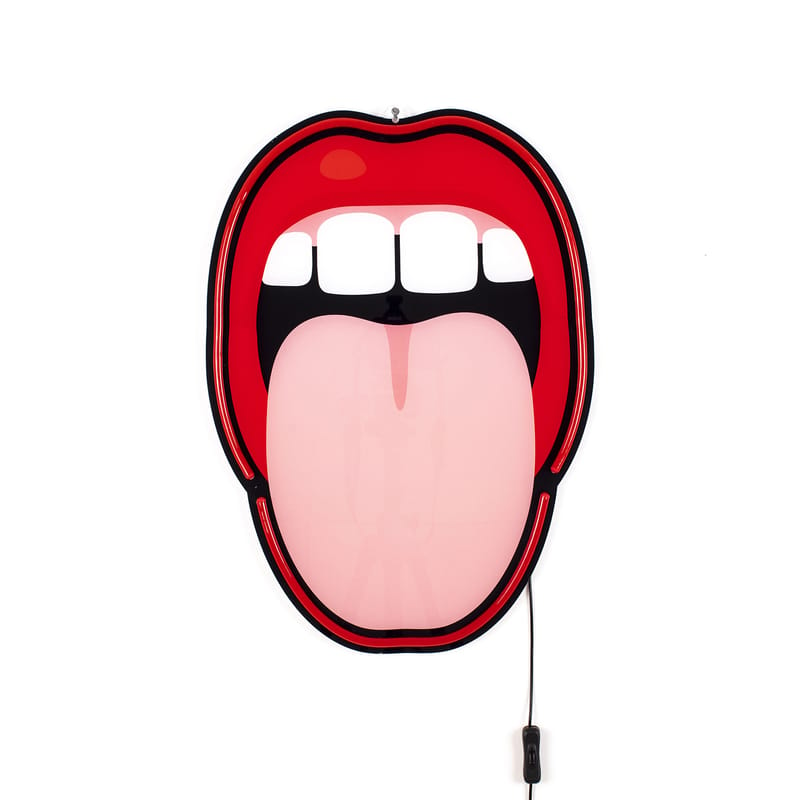 Luminaire - Appliques - Applique avec prise Néon Mouth plastique rouge / Large - H 58 cm - Seletti - Rouge - Acrylique