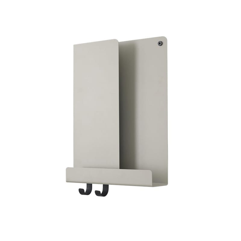 Furniture - Bookcases & Bookshelves - Folded Shelf metal grey / L 29 x H 40 cm - Metal - 2 hooks + compartment - Muuto - Grey - Lacquered steel