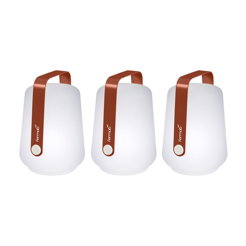 Lighting - Outdoor Lighting - Balad Wireless rechargeable outdoor lamp plastic material red / H 13.5 cm - Set of 3 lamps - Fermob - Ochre red - Aluminium, Polythene