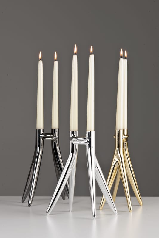 Portacandele In Alluminio Argento Per Candela Lunga - Altezza 30,5 Cm, Base 12 Cm, Stile Industriale