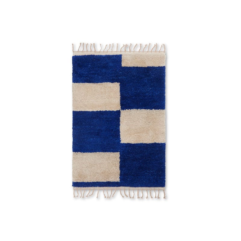 Décoration - Tapis - Tapis Mara Small  bleu / 80 x 120 cm - Laine nouée main - Ferm Living - Bleu / Blanc cassé - Coton, Laine