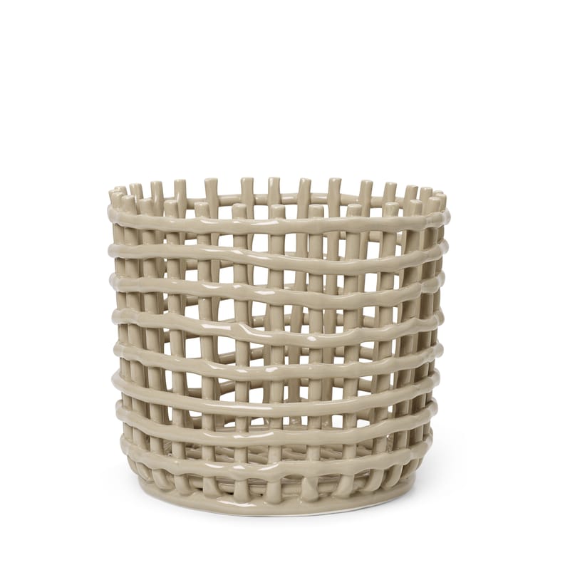 Tableware - Fruit Bowls & Centrepieces - Ceramic Large Basket ceramic beige / Ø 23.5 x H 21 cm - Hand-made - Ferm Living - Cashmere beige - Glazed ceramic