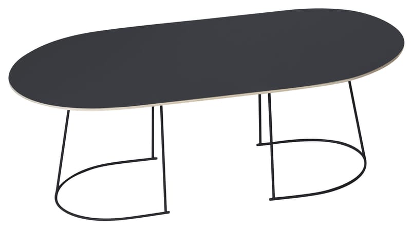 Furniture - Bedside & End tables - Airy Coffee table metal wood black / Large - 120 x 65 cm - Muuto - Black - Painted steel, Plywood, Stratified