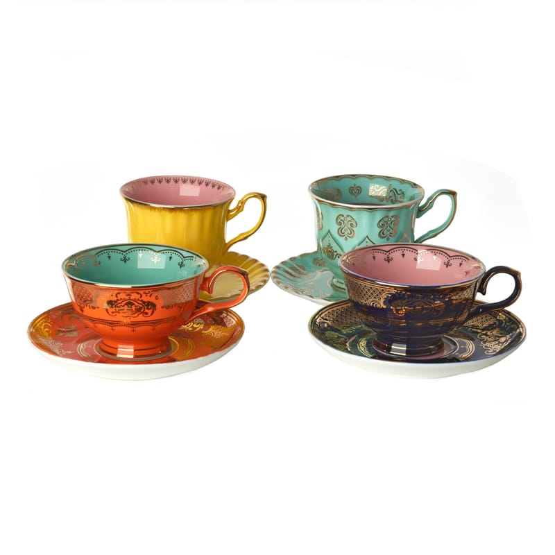 Table et cuisine - Tasses et mugs - Tasse à thé Grandpa céramique multicolore / Set de 4 - Avec soucoupes - Pols Potten - Multicolore - Porcelaine émaillée