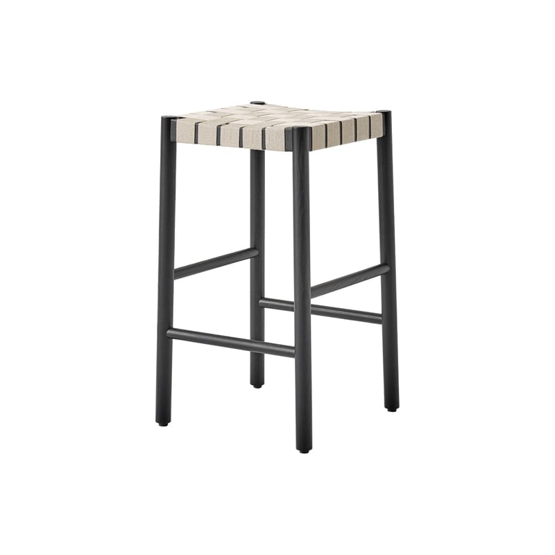 Furniture - Bar Stools - Betty TK7 High stool textile wood black beige / H 60 cm - Hand-woven linen straps - &tradition - Black / Natural linen - Linen, Solid oak