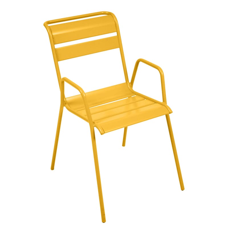 Mobilier - Chaises, fauteuils de salle à manger - Fauteuil bridge empilable Monceau métal jaune / L 52 cm - Fermob - Miel texturé - Acier peint
