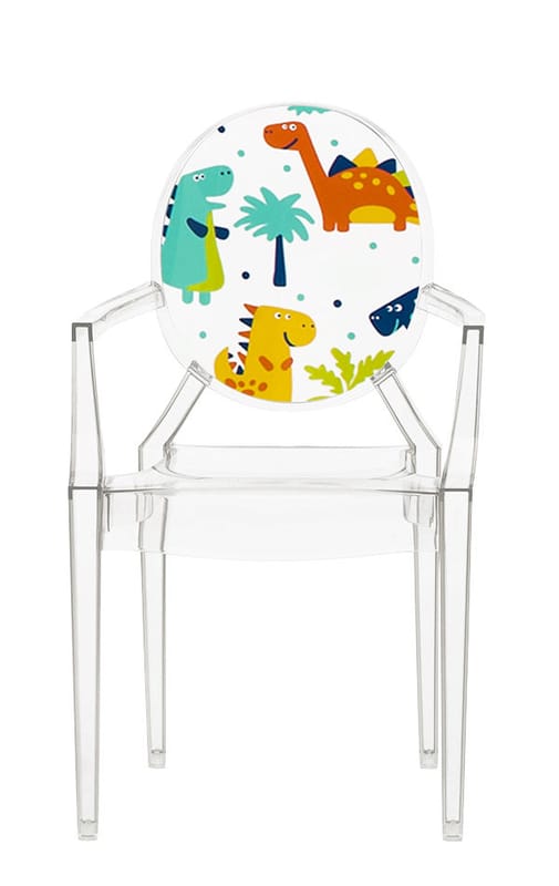 Möbel - Möbel für Kinder - Kindersessel Lou Lou Ghost plastikmaterial bunt transparent / mit Motiv auf der Rückenlehne - Kartell - Transparent / Dinosaurier - Polykarbonat