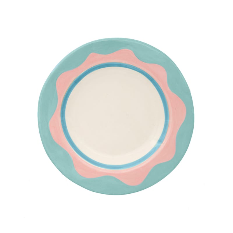 Tableware - Plates - Wavy Dessert plate ceramic blue pink / Ø 20 cm - Hand-painted - LAETITIA ROUGET - Wavy / Blue - Sandstone