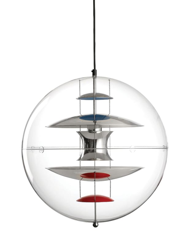Luminaire - Suspensions - Suspension VP Globe   Ø 40 cm - Panton 1969 - Verpan - Transparent / Chromé, orange & bleu - Acrylique, Aluminium