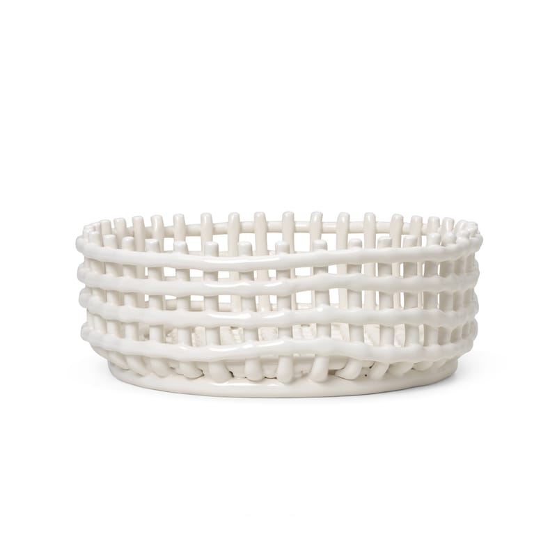 Tableware - Fruit Bowls & Centrepieces - Ceramic Basket ceramic white / Ø 29 x H 10 cm - Hand-made - Ferm Living - Off-white - Glazed ceramic