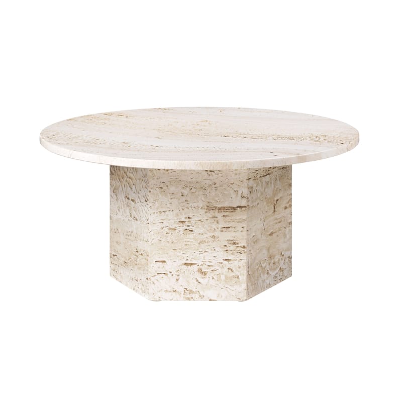 Furniture - Coffee Tables - Epic Coffee table stone white / Travertine - Ø 80 cm - Gubi - Neutral white - Travertine