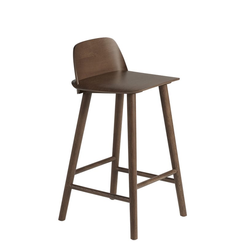 Furniture - Bar Stools - Nerd Bar chair natural wood / H 65 cm - Wood - Muuto - Dark wood - Tinted oak plywood, Tinted oak wood