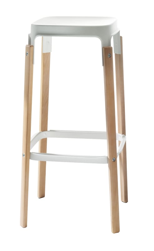 Furniture - Bar Stools - Steelwood Bar stool metal white natural wood Wood & metal - H 78 cm - Magis - Natural beech / White - Beechwood, Varnished steel