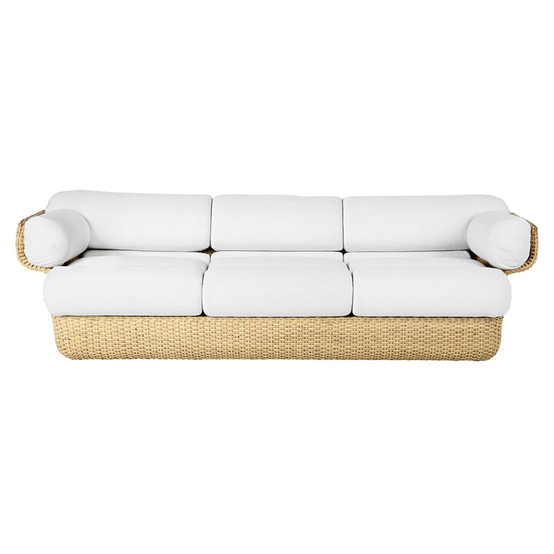 Furniture - Sofas - Basket Straight sofa textile cane & fibres white beige natural wood / 3 seats - By Joe Colombo (1967) / L 233 cm - Gubi - Ecru (Limonta Lorkey 40) -  Ouate, Fabric, Foam, Rattan
