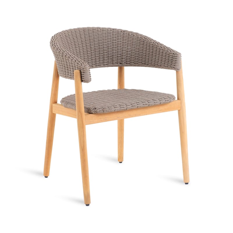 Furniture - Chairs - Pevero Armchair textile beige natural wood / Teak & synthetic cord - Unopiu - Teak / Taupe cord - Polypropylene rope, Teak