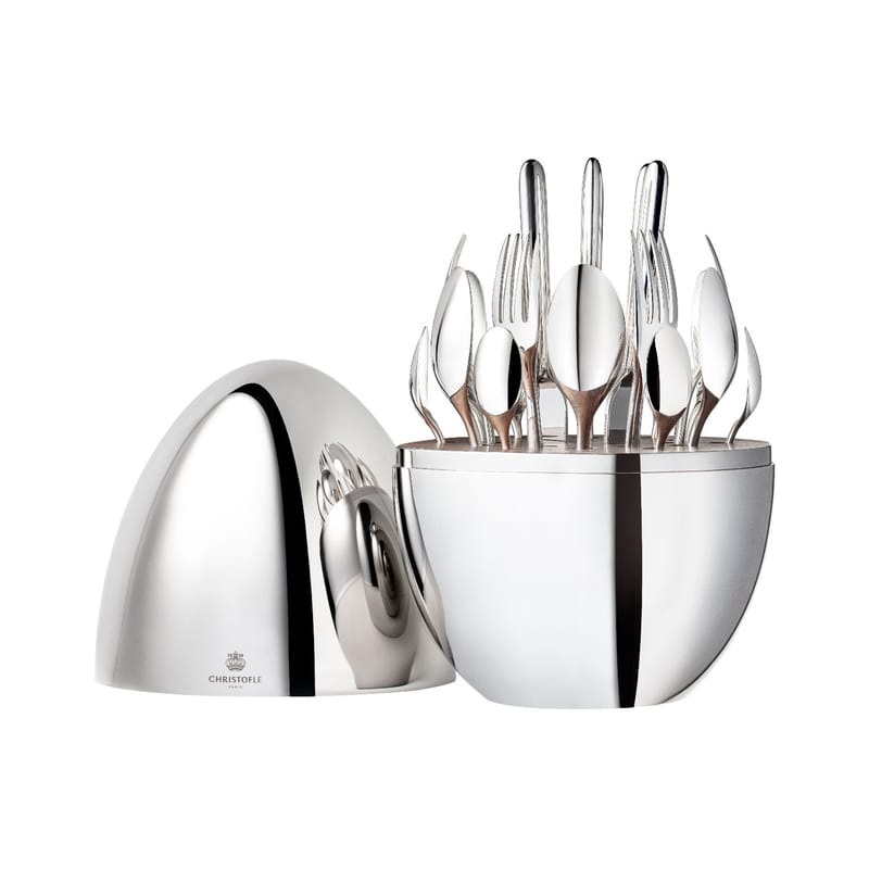 Tableware - Cutlery - Mood Kitchen cupboard metal 24 pieces / 6 persons - Christofle - Polished steel - Polished steel, Walnut