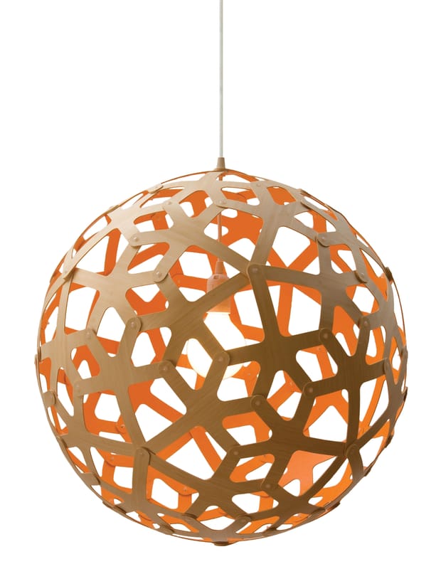 Luminaire - Suspensions - Suspension Coral orange bois naturel / Ø 40 cm - Bicolore orange & bambou - David Trubridge - Orange / bambou naturel - Bambou