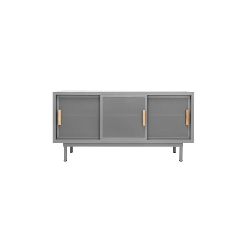 Furniture - Dressers & Storage Units - 3 portes Dresser metal grey / L 150 x H 75 cm - Perforated steel & oak - Tolix - Mouse Grey (fine matt texture) - Oak, Steel