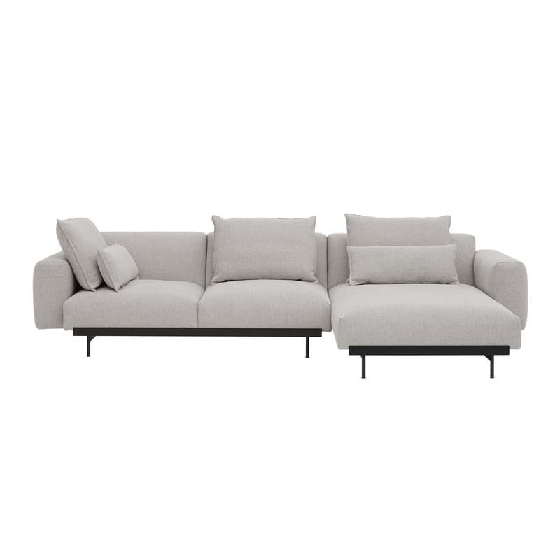 Furniture - Sofas - In Situ n°6 Corner sofa textile grey / 3 seats - 297 x 169 cm - Muuto - Light grey (Clay 12 fabric) -  Ouate, Fabric, Foam, Powder coated steel, Wood