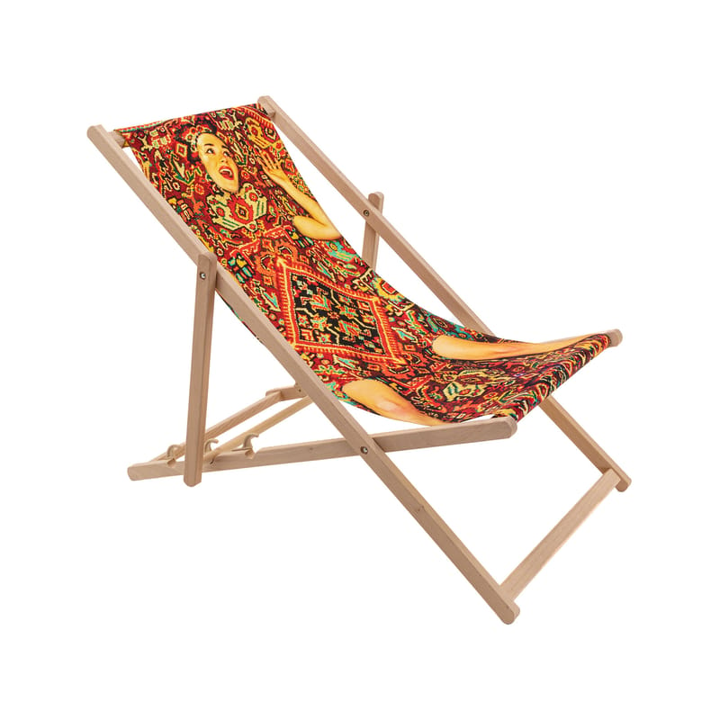 Outdoor - Sun Loungers & Hammocks - Toiletpaper Reclining folding sun lounger wood multicoloured / Lady on carpet - Seletti - Lady on carpet - Natural beechwood, Polyester