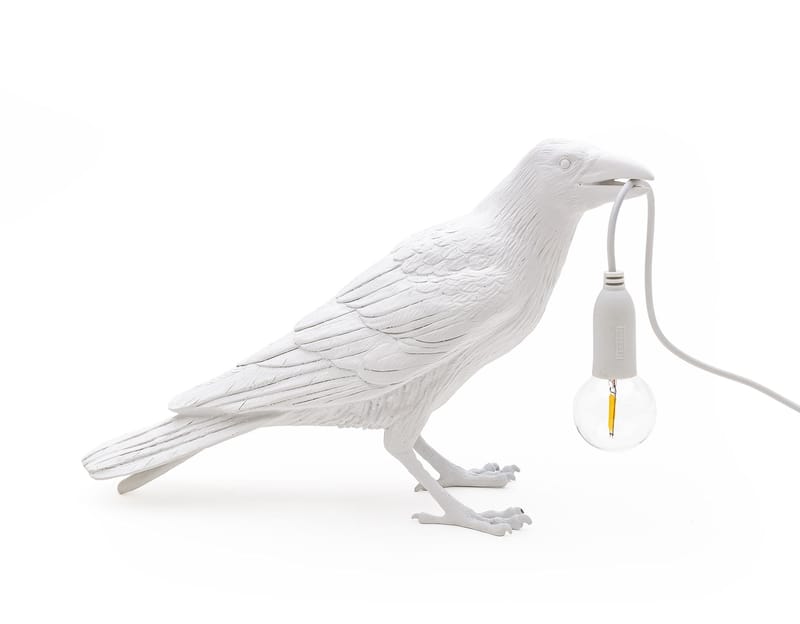 Leuchten - Tischleuchten - Tischleuchte Bird Waiting/ Corbeau immobile plastikmaterial weiß / regungsloser Rabe - Seletti - Rabe, regungslos wartend / weiß - Harz