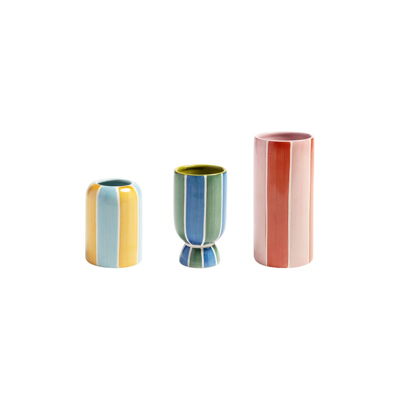 Decoration - Vases - Ligne Vase ceramic multicoloured / Set of 3 mini vases - & klevering - Multicoloured - Sandstone