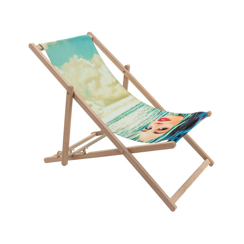 Outdoor - Sun Loungers & Hammocks - Toiletpaper Reclining folding sun lounger wood multicoloured / Girl in the sea - Seletti - Girl in the sea - Natural beechwood, Polyester