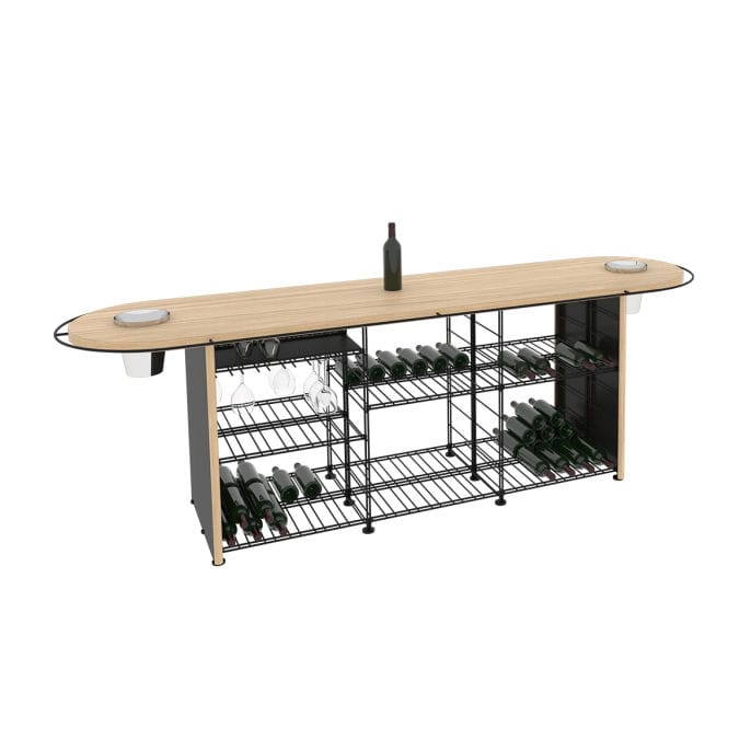 Furniture - High Tables -  Wine shelf metal natural wood black / Tasting counter - L 281 x W 80 cm x H 93 cm / 300 bottles - L\'Atelier du Vin - Oak & black - Powder coated steel, Solid oak, Stainless steel