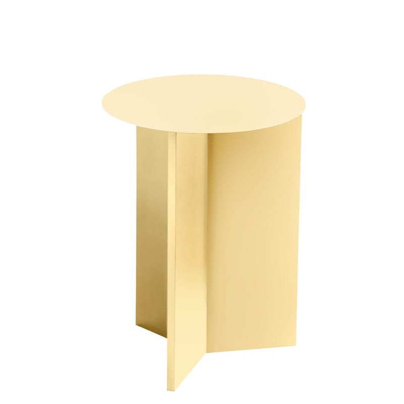 Furniture - Coffee Tables - Slit Metal End table metal yellow / Top - Ø 35 X H 47 cm - Hay - Yellow - Epoxy lacquered steel