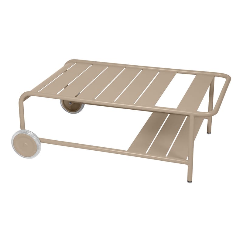 Furniture - Coffee Tables - Luxembourg Coffee table metal beige / With wheels 105 x 65 cm - Fermob - Nutmeg - Aluminium