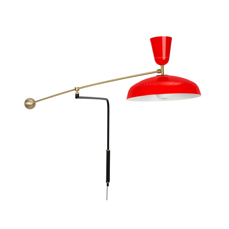 Lighting - Wall Lights - G1 Wall light with plug metal red / 1951 reissue, Pierre Guariche - L 115 cm - SAMMODE STUDIO - Glossy vermilion red - Aluminium, Brass