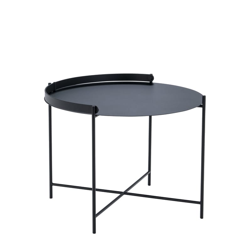 Furniture - Coffee Tables - Edge Coffee table metal black / Folding handle -Ø 62 x H 46 cm - Houe - Black - Thermolacquered metal