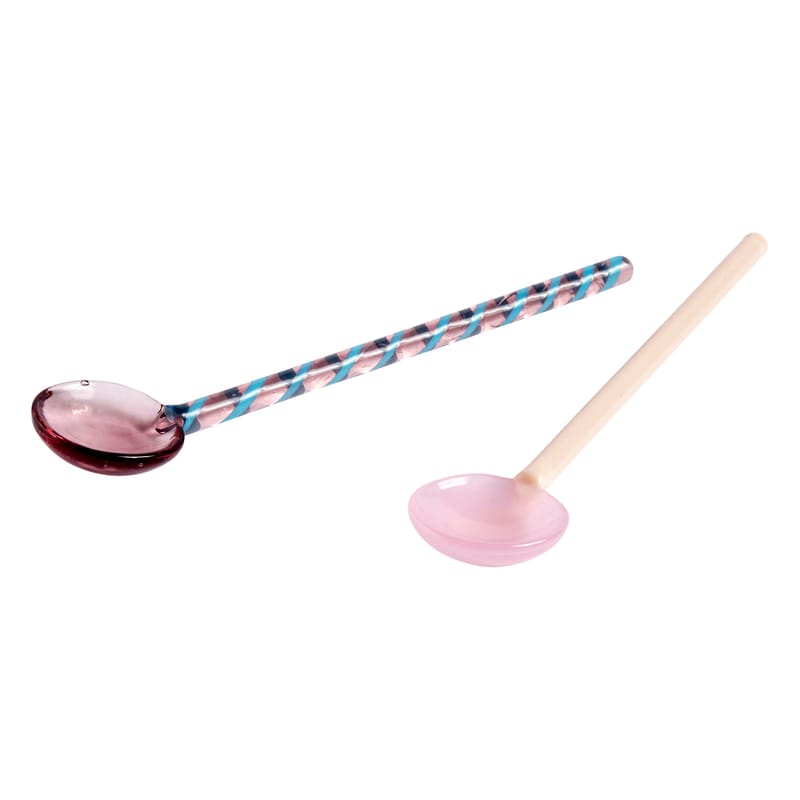 Tableware - Cutlery - Round Spoon glass multicoloured / Glass - Set of 2 - L 15 cm - Hay - Round / Multicoloured - Glass