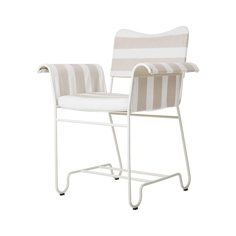 Furniture - Chairs - Tropique Armchair textile beige / Without fringes - Fabric / Matégot, 50s reissue - Gubi - Pinkish beige stripes / White leg - Fabric, Foam, Stainless steel
